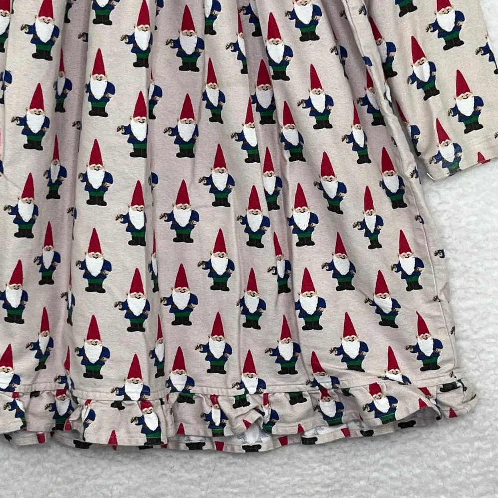 Hanna Andersson Kids Gnome Print Long Sleeve Ruffle Hem Dress Tan Size 110 US 5